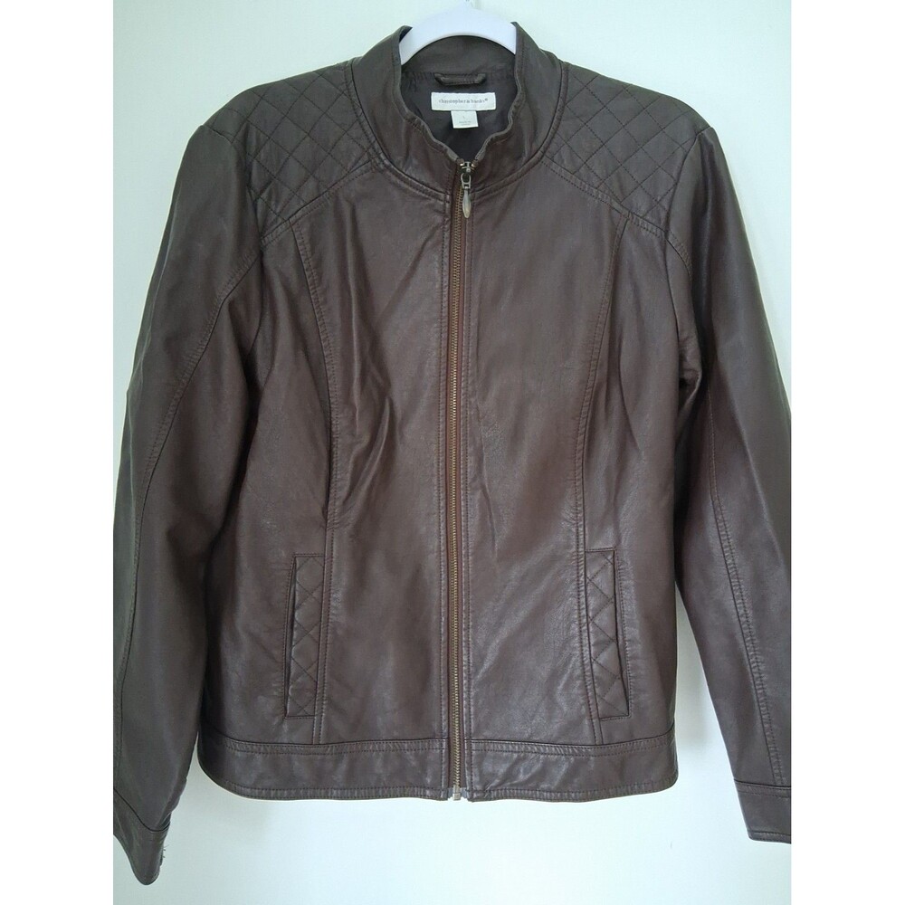 Christopher & Banks Jacket Brown Faux Leather Zip Up Pockets Women's size  L